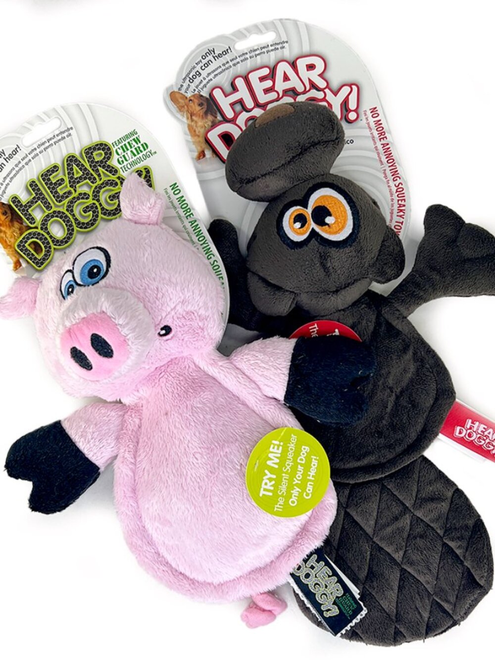 Hear Doggy Pig and Beaver Silent Squeaker Plush Dog Toy - 2